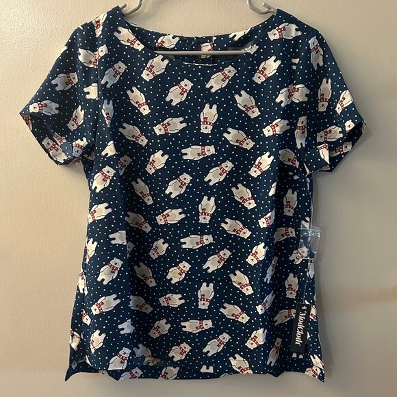 Delightful Demeanor Festive Holiday Polar Bear Blouse Top Large - Picture 3 of 4